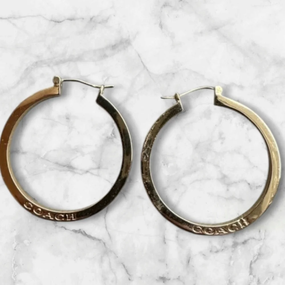 Coach Big 14k Gold Over Brass 1 1/3" Hoop Earrings - Picture 3 of 3